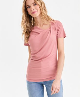 Women's Short Sleeve Asymmetric-Neck Top