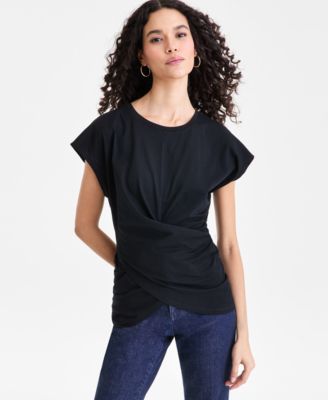 Women's Cotton Twist-Front Cap-Sleeve Top