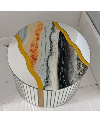 Marble Round Coffee Table with Silver Mirror & Gold Dust Finish