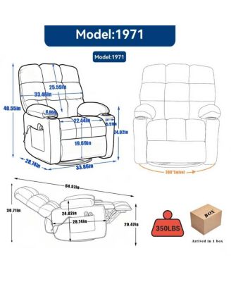 Fabric Recliner Chair with Heat Massage, Rocker & Swivel