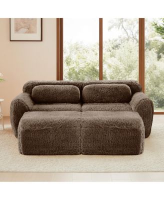Soft Plush Boneless Sofa with Chaise, No Assembly Required, Chocolate