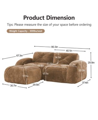  L-Shaped Boneless Sofa, Soft Velvet, Tufted, 32D Sponge, No Assembly, Camel