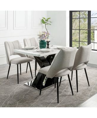 Modern Rectangle Dining Table, Stretchable, Marble Top, X-Shape Leg