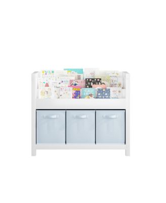 Kids Bookshelf with 3 Tier Storage & 3 Fabric Bins, Wooden Toddler Bookcase