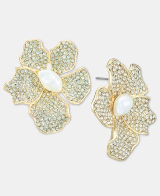 Crystal & Imitation Pearl Flower Button Earrings