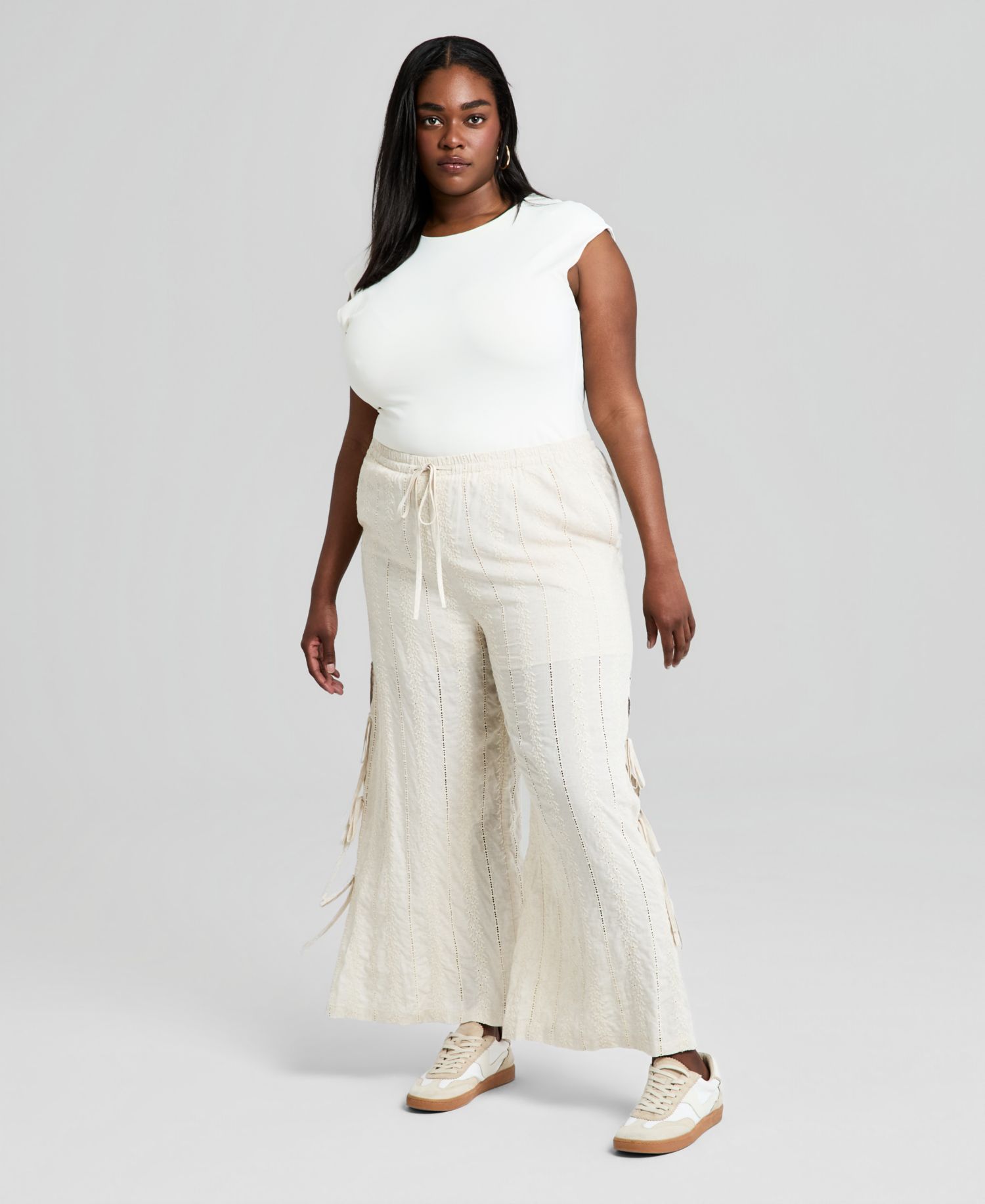 Trendy Plus Size Embroidered Wide-Leg Pants