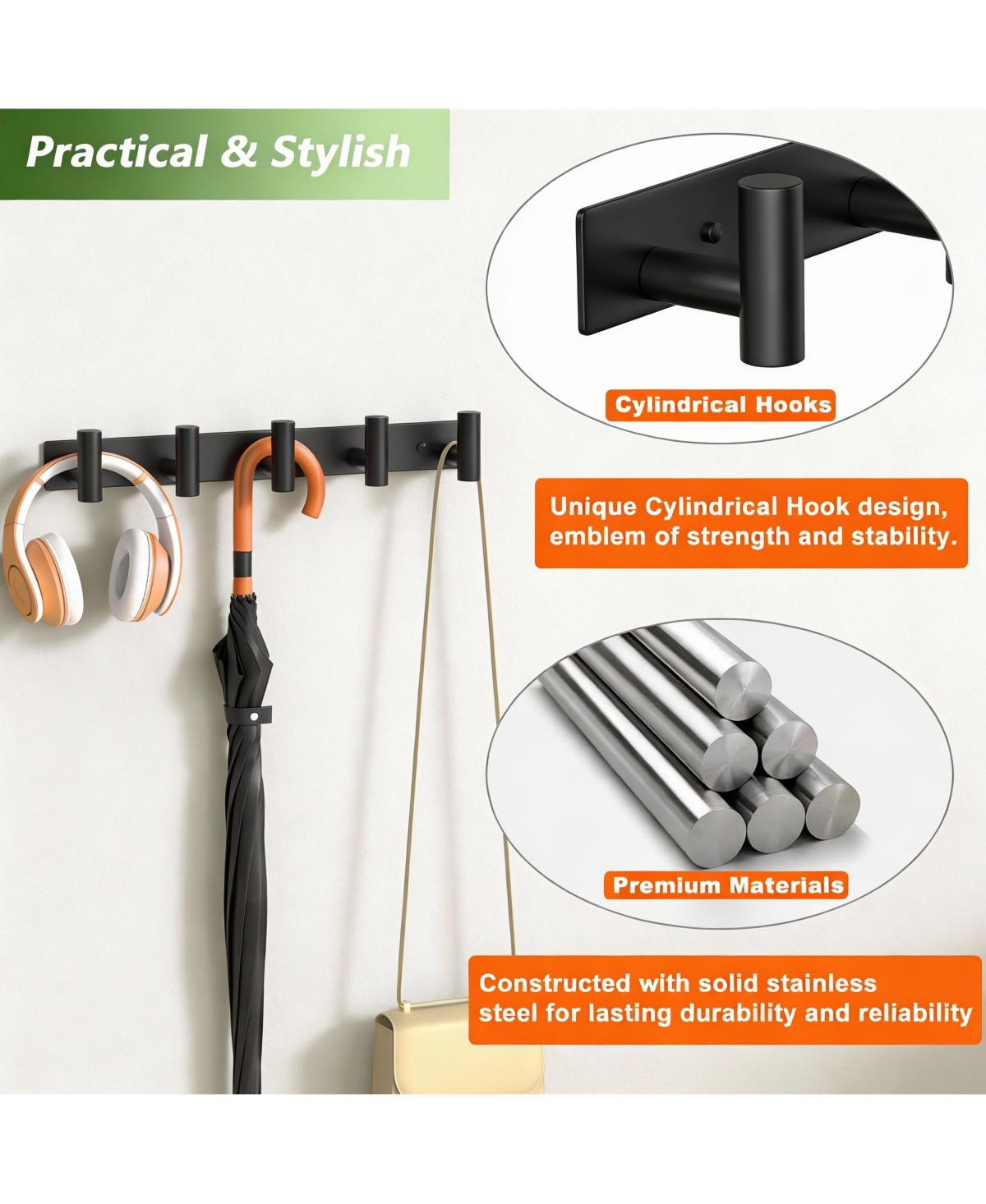 Yigii 5-Prong Stainless Steel Wall Hook for Hats, Bags, Coats