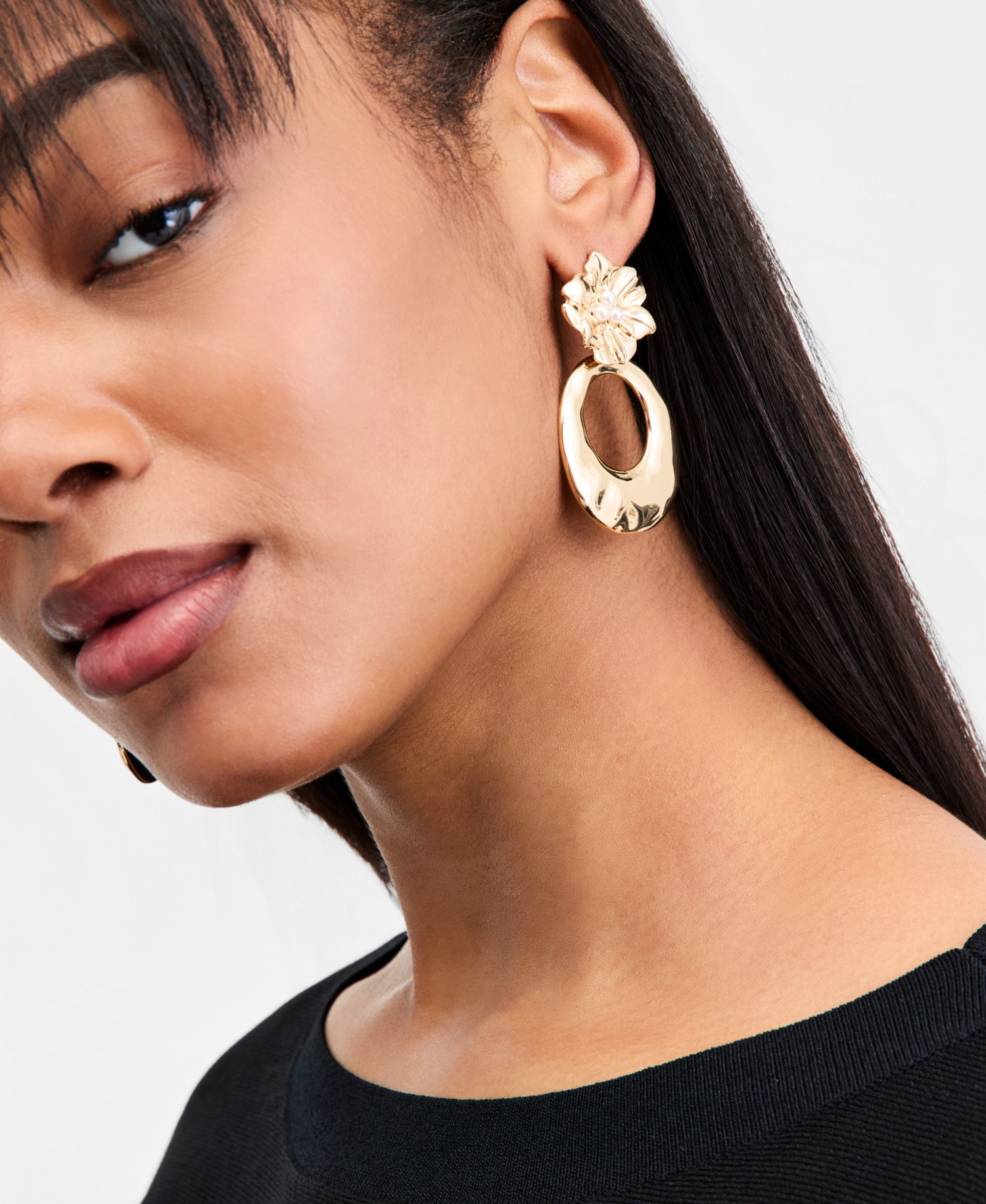 Imitation Pearl Flower Open Disc Drop Earrings