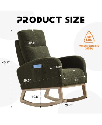  Modern Accent Rocking Chair with Solid Wood Legs & Side Pocket (green, teddy