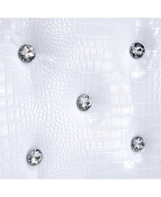 Set of 4 Retro Alligator Upholstered Dining Chairs with Crystal Buckle & Gold Legs