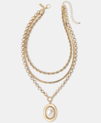 Imitation Pearl Layered Pendant Necklace, 16-1/2" + 3" extender