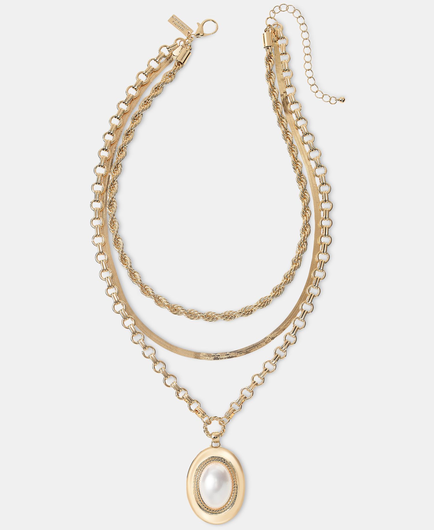 Imitation Pearl Layered Pendant Necklace, 16-1/2" + 3" extender