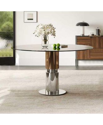  35" Round Glass Dining Table with Stainless Steel Legs (Seats 2-4