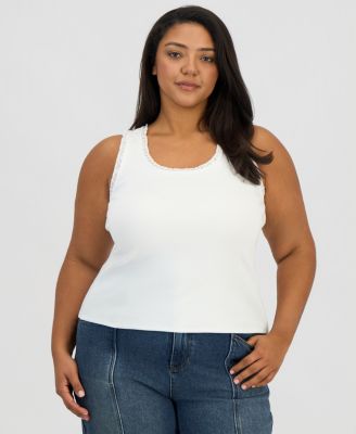 Trendy Plus Size Lace-Trim Tank Top