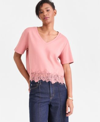 Women's Lace-Trim Short Sleeve T-Shirt