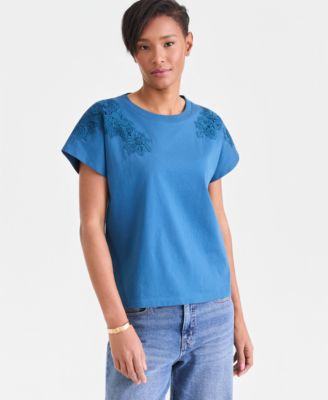 Women's Lace-Trim Cotton T-Shirt