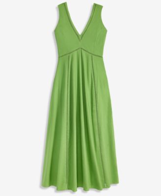 Women's Sleeveless V-Neck Linen-Blend Midi Dress