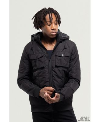 Men's Hooded Puffer Jacket With Patch Chest Pockets