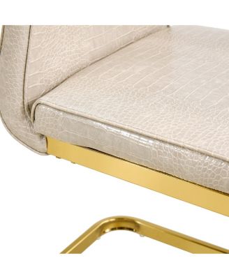 Set of 2 Retro Alligator Upholstered Dining Chairs with Crystal Buckle & Gold Legs