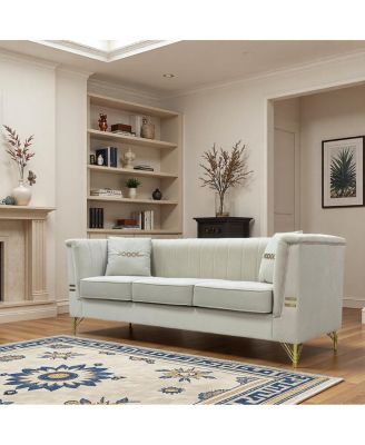 Modern Velvet 3-Seater Sofa with Vertical Channel Tufting