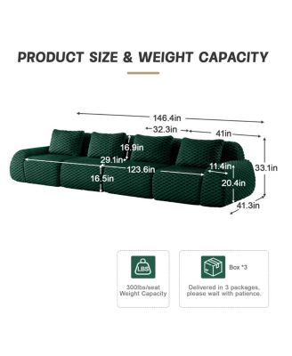 Modern Modular Sectional Sofa, Flannelette, Oversized 4-Seater