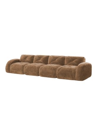Camel 140" Soft Velvet Boneless Sofa with Tufted Design, No Assembly Required