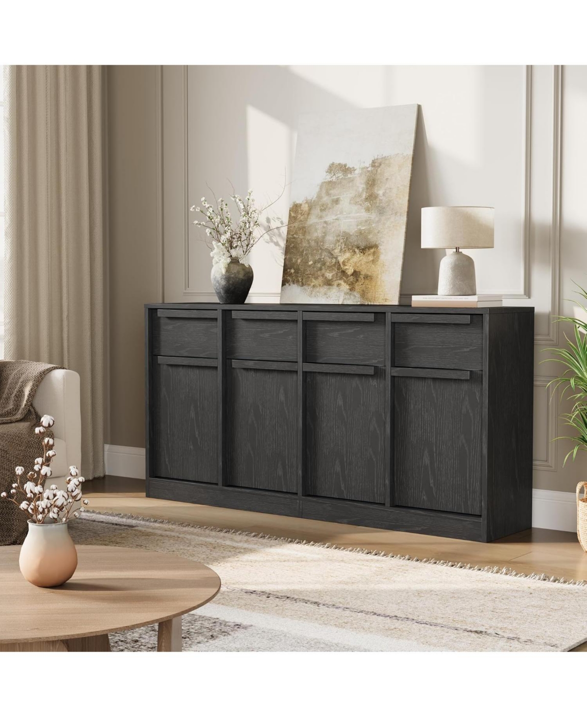 gaomon 62.4" Sideboard Buffet Cabinet with 4 Drawers, Large Modern Coffee Bar Storage Cabinet