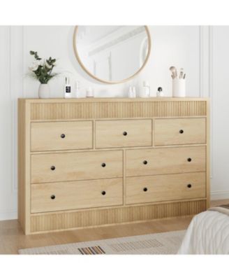 7-Drawer Dresser for Bedroom, 54" Wide Wooden Chest of Drawers with Fluted Storage for Living Room & Entryway