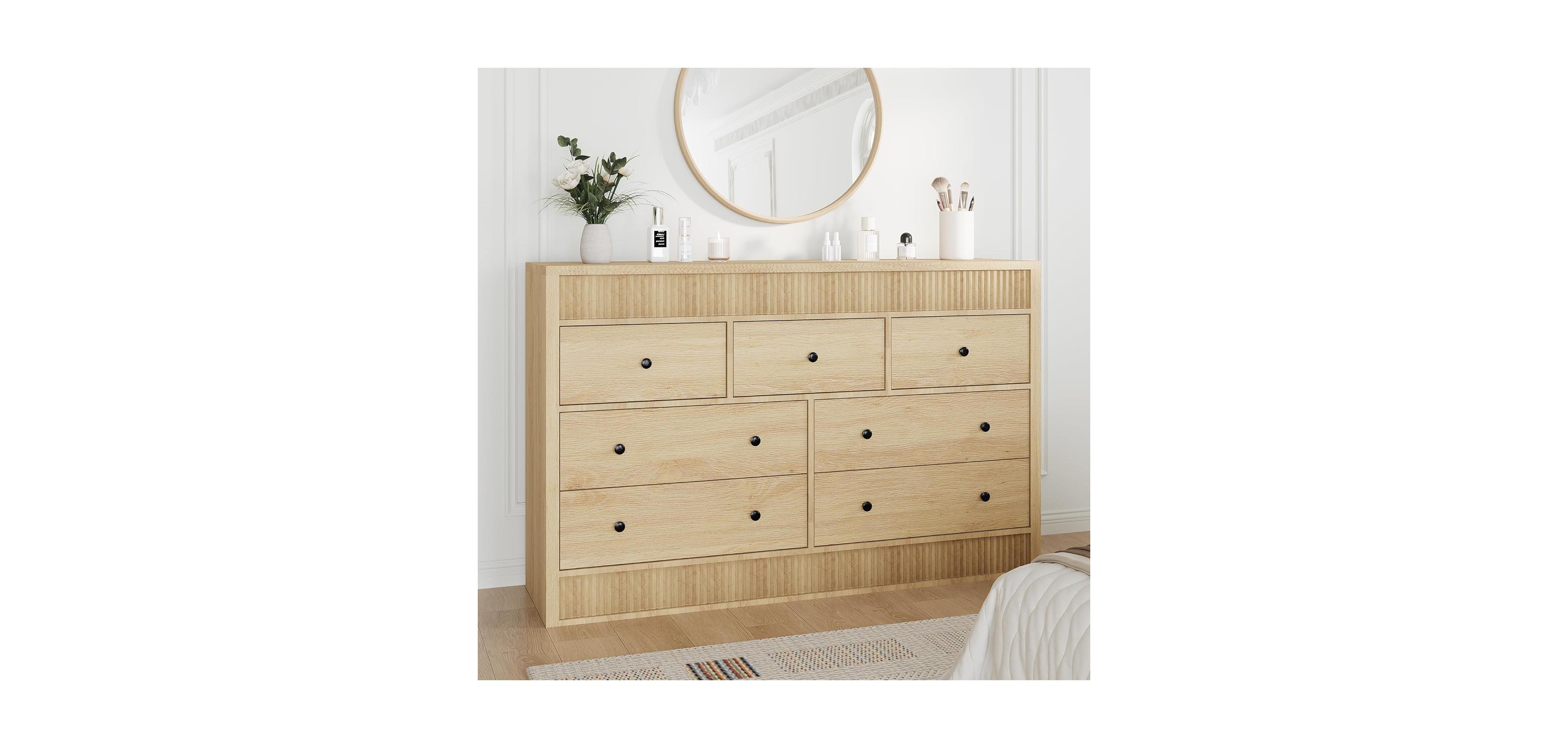 gaomon 7-Drawer Dresser for Bedroom, 54" Wide Wooden Chest of Drawers with Fluted Storage for Living Room & Entryway