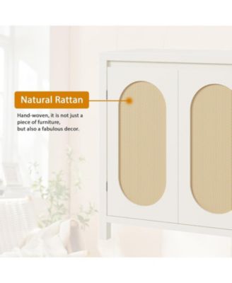 Rattan Buffet Sideboard Cabinet, Kitchen Storage Cabinet with Doors for Hallway
