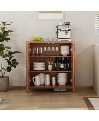 2-Door Rattan Storage Cabinet with Adjustable Shelf, Buffet Table for Living Room and Entryway