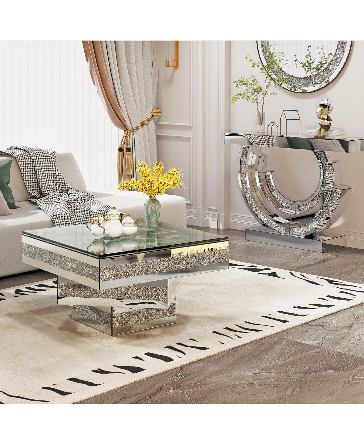 Streamdale Furniture Modern Glam Mirrored Coffee Table with Acrylic