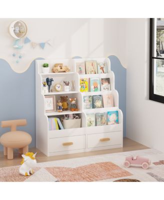 Kids Bookshelf with 2 Storage Drawers and Toy Organizer