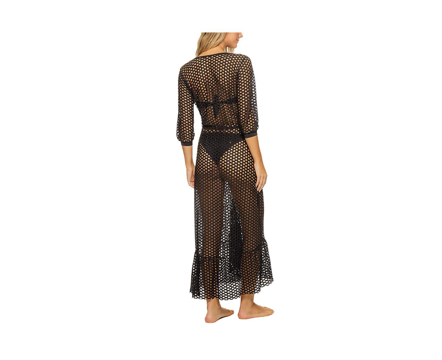 Women's Lattice Duster Maxi Tunic Cover-up