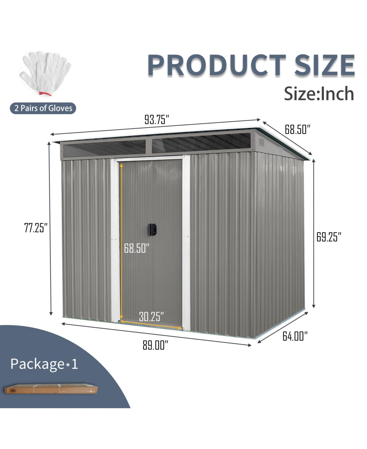 Mondawe 8ft x 6ft Outdoor Metal Storage with Lockable Sliding Doors and Transparent plate