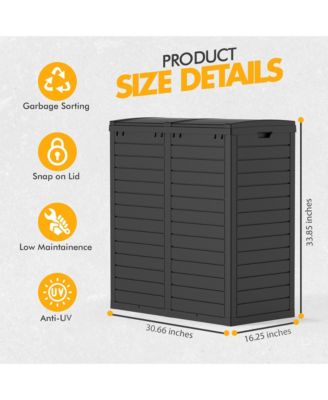 62 GAL Outdoor Resin Trash Bins with Dual Compartment,Lid and Drip Tray