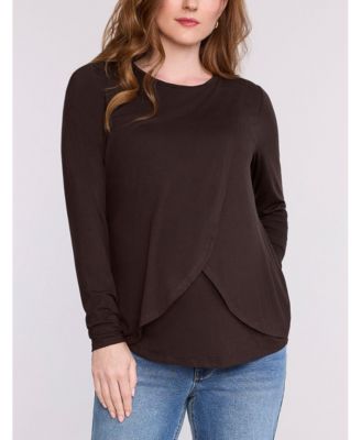 Maternity Motherhood Crewneck Long Sleeve Draped Nursing Tee