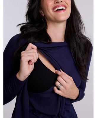 Maternity Motherhood Crewneck Long Sleeve Draped Nursing Tee