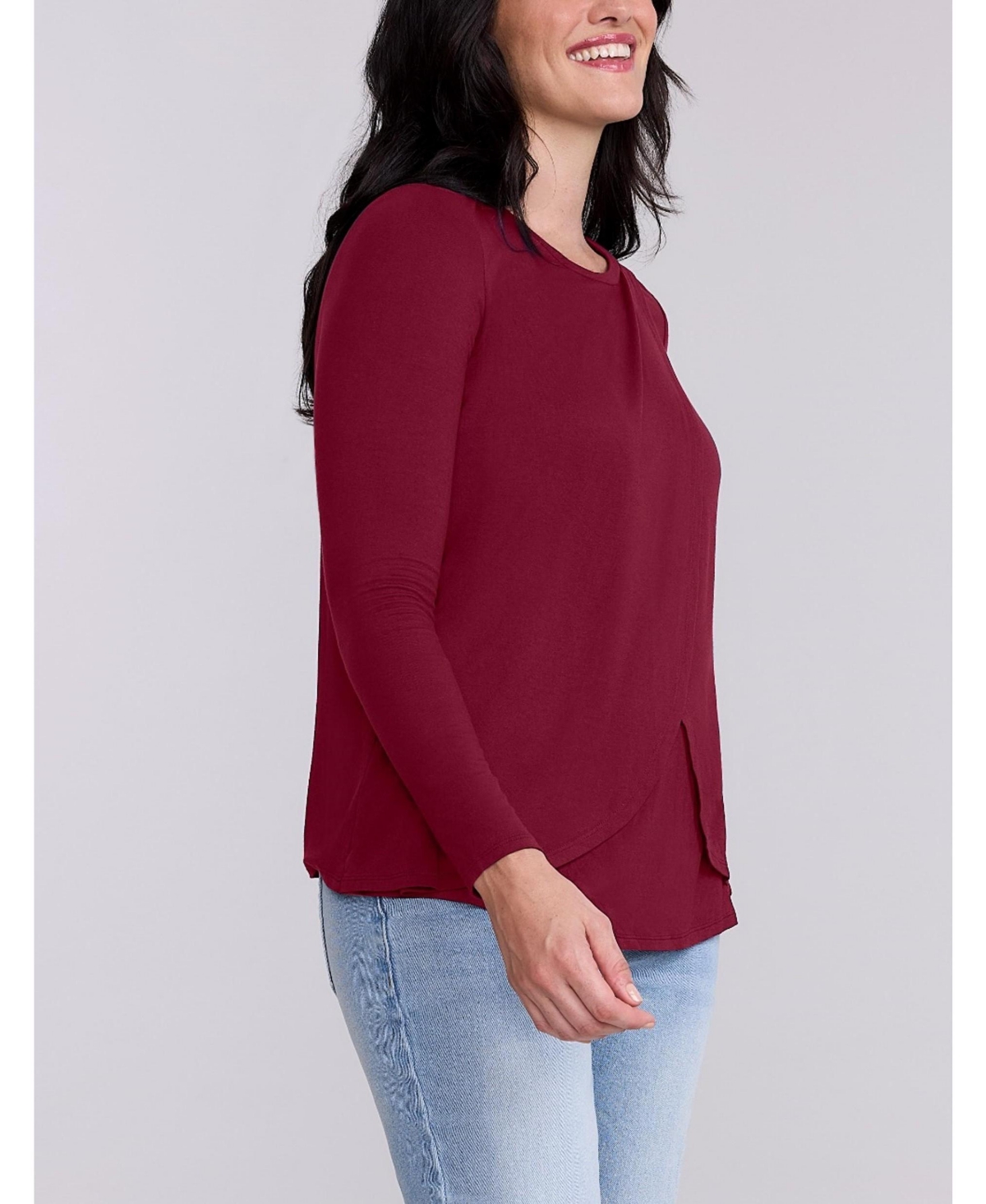 Motherhood Maternity Women's Crewneck Long Sleeve Draped Nursing Tee