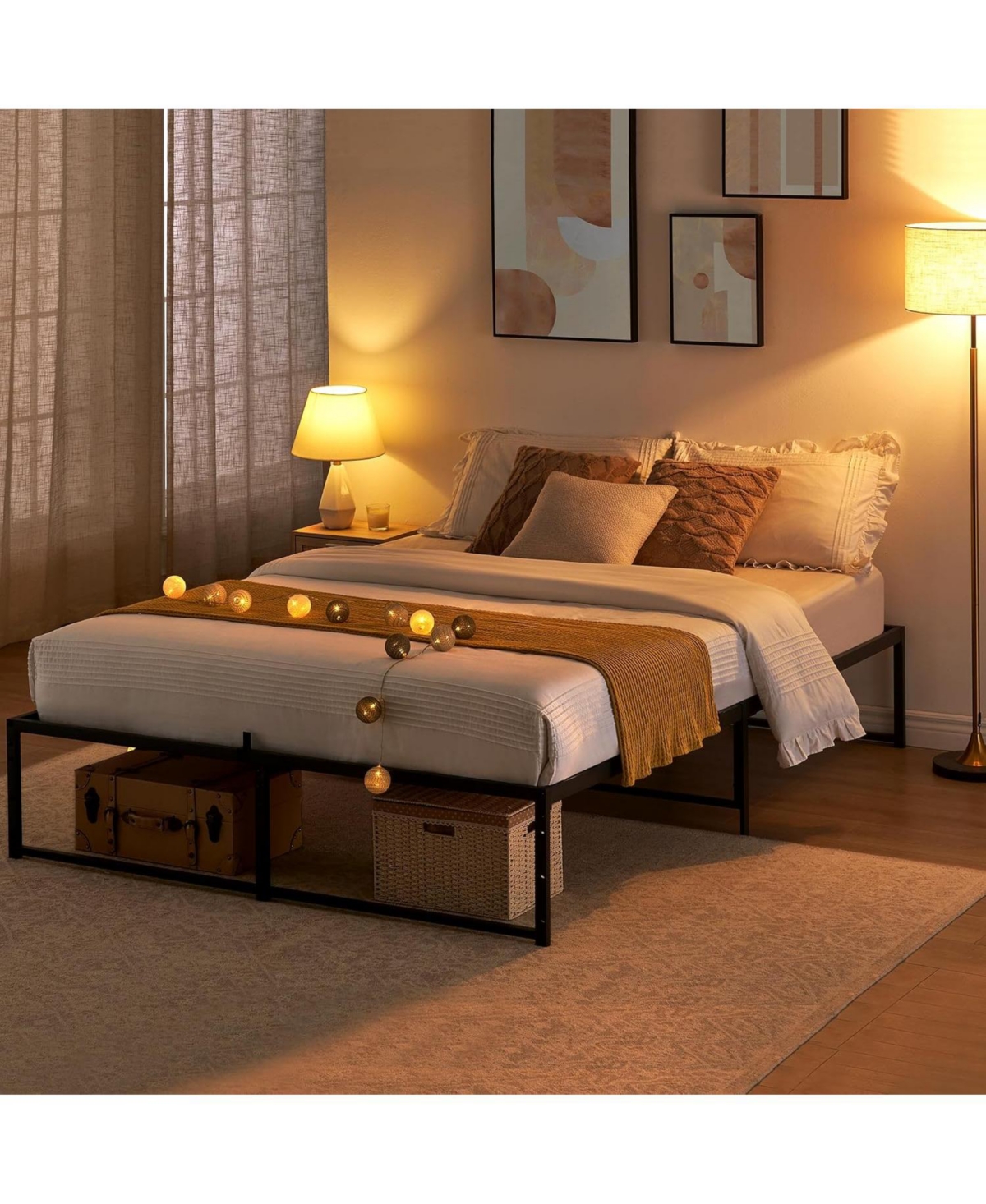 gaomon Metal Platform Bed Frame with Storage, Heavy Duty Bed Frame, Noise Free Mattress Frame with Strong Support Slats for Bed