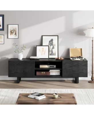 TV Stand for 80 Inch TV, Industrial Entertainment Center with Drawers, Open Storage & Metal Legs, Black