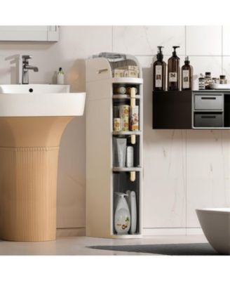 4-Tier Narrow Bathroom Storage Cabinet, Slim Rolling Organizer with Drawers & Wheels, White