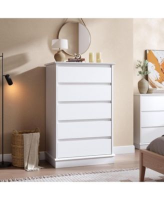 5-Drawer Tall Dresser for Bedroom, Wooden Chest of Drawers with Deep Storage for Living Room, White