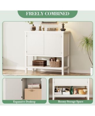 Farmhouse Console Table with Storage, Entryway Sofa Table with Fluted Door Cabinet, White