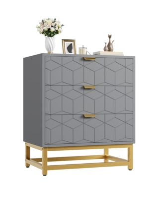 3 Drawer Dresser with Metal Legs, Wood Storage Chest Organizer for Bedroom, Living Room, Hallway, Grey