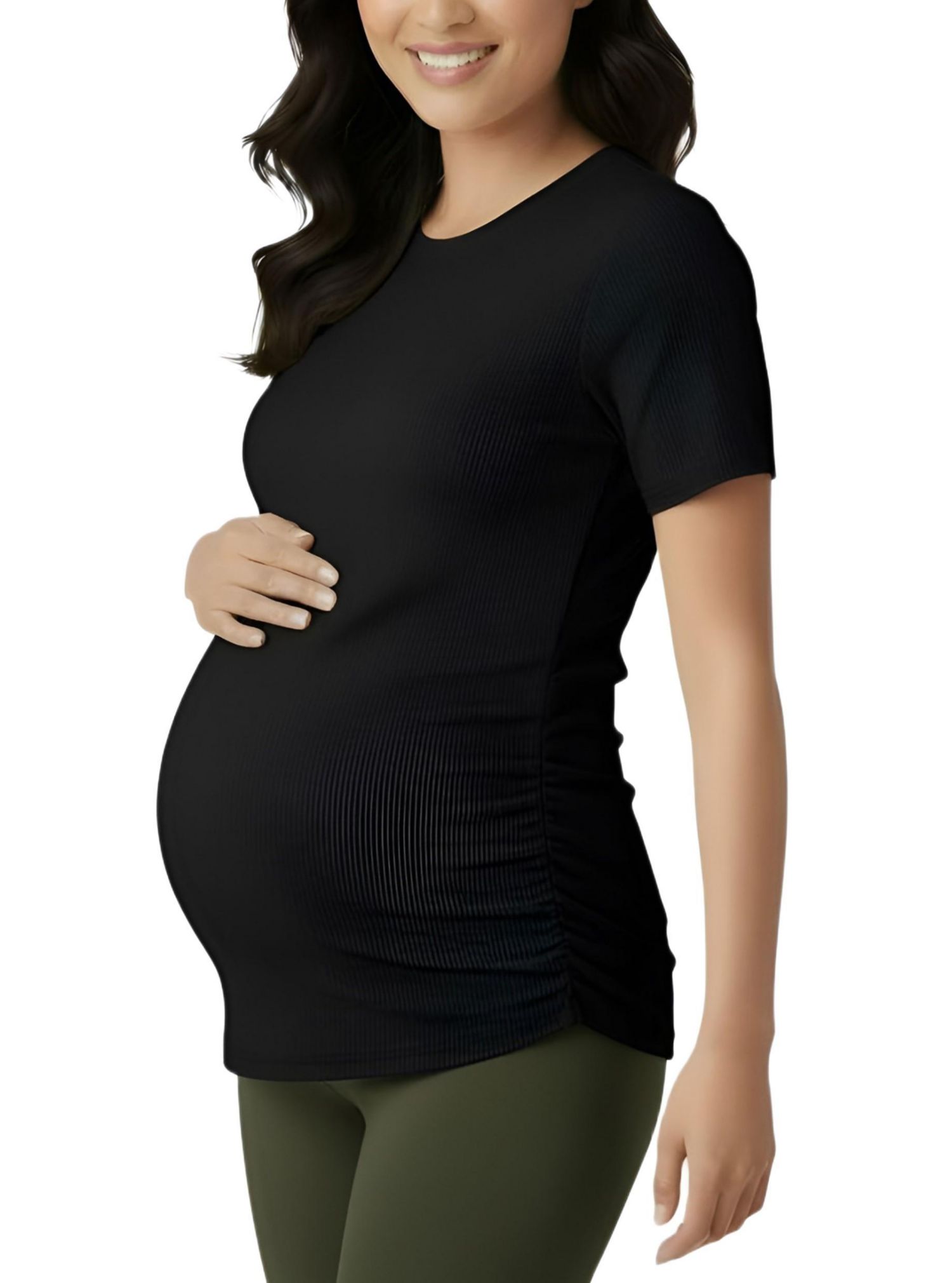 Women's Motherhood Crew Neck Side-Ruched Short Sleeve Top