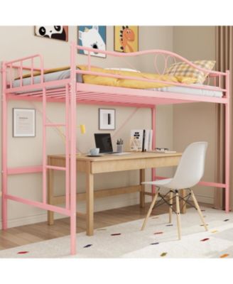Loft Bed Twin Size with Removable Ladder & Full Safety Guardrail, Twin Loft Bed Heavy-Duty Metal Frame 400 Lbs Weight Capacity, No Box