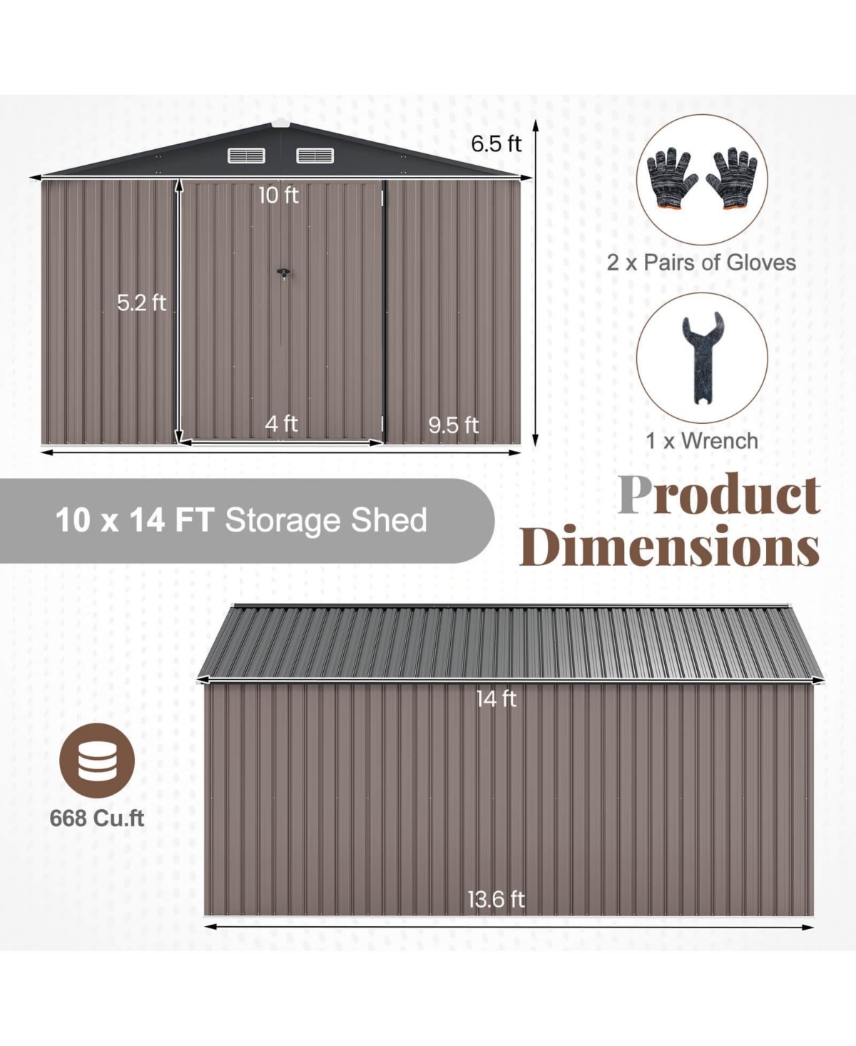 Costway 10 x 14 Ft Outdoor Storage Shed with Improved Windproof Metal Structure 4 Vents