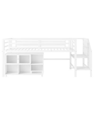 Twin Metal Loft Bed with Storage, White