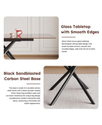 Modern Expandable Dining Table with Retractable Leaf, Glass Top (7-59 chars)